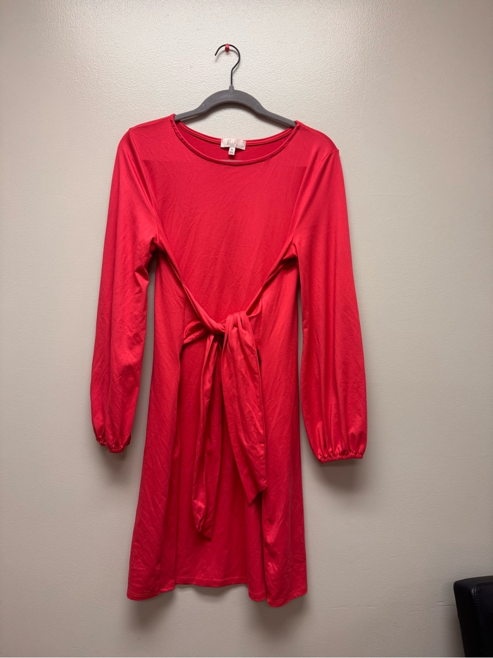 Long Sleeve Belted Dress in Bright coral